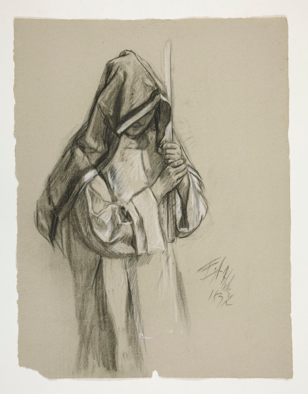 Studio di figura per Sir Lancillotto e Sir Bors che equipaggiano Galahad con i suoi speroni, da La ricerca del Santo Graal (secondo di una serie di quindici dipinti per la Biblioteca Pubblica di Boston, completata nel 1901) da Edwin Austin Abbey