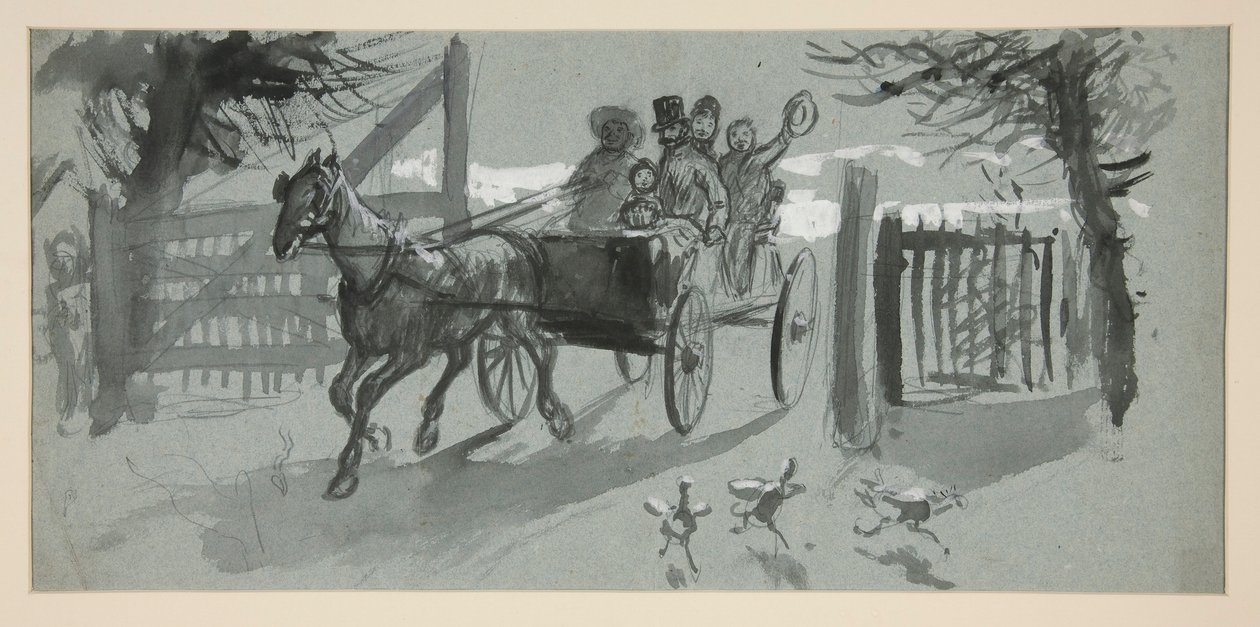 Gruppo di persone in un carro aperto - (illustrazione non identificata) da Edwin Austin Abbey