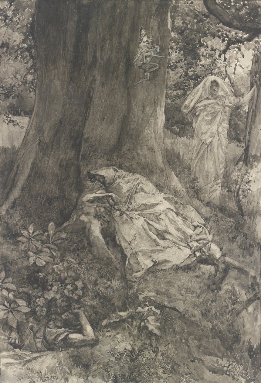 Ermia nel Bosco, illustrazione per Atto III, Scena II, Sogno di una Notte di Mezza Estate da Edwin Austin Abbey