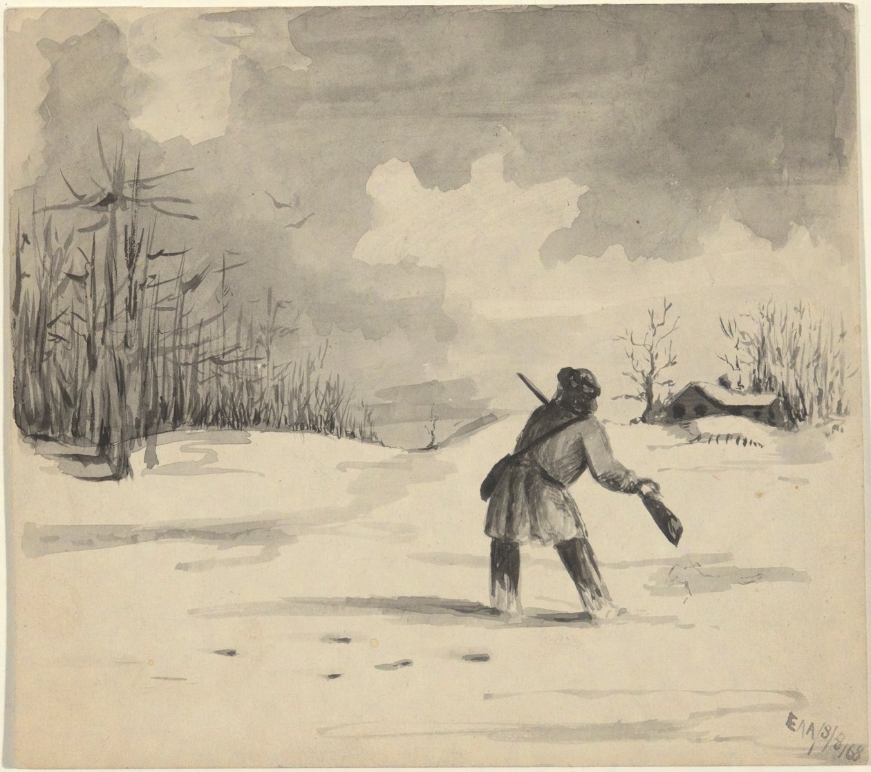 Cacciatore nella neve da Edwin Austin Abbey