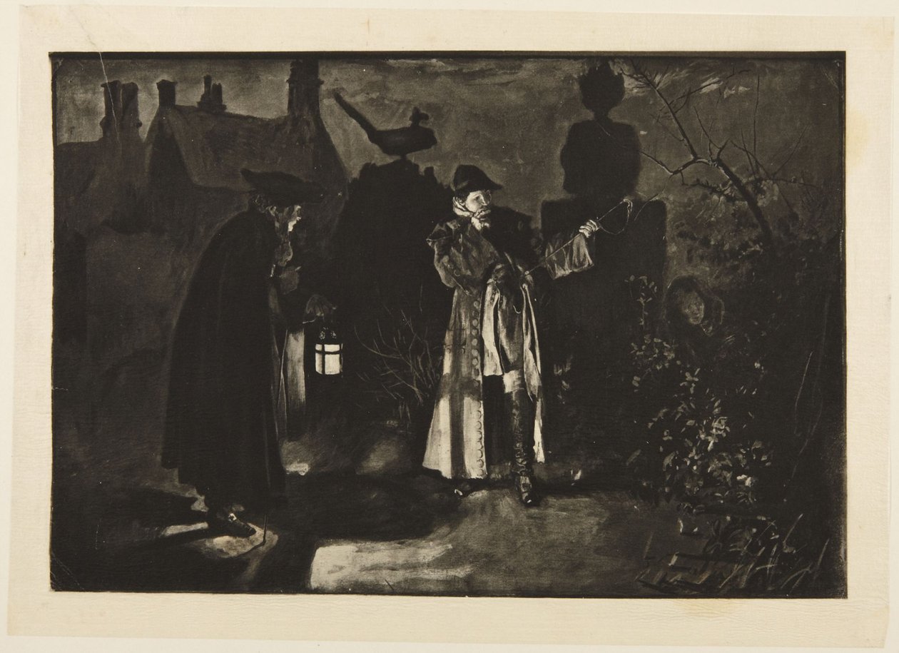 Illustrazione per «She Stoops to Conquer» di Goldsmith: «Mi sbaglio, o ho sentito delle voci» da Edwin Austin Abbey