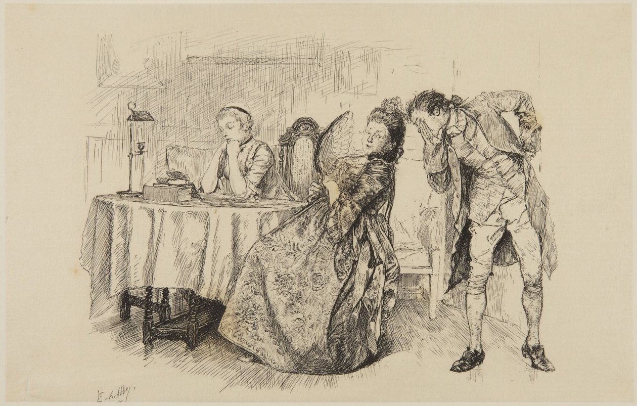 Illustrazione per She Stoops to Conquer di Goldsmith: «Allora perché non glielo dici subito?» da Edwin Austin Abbey