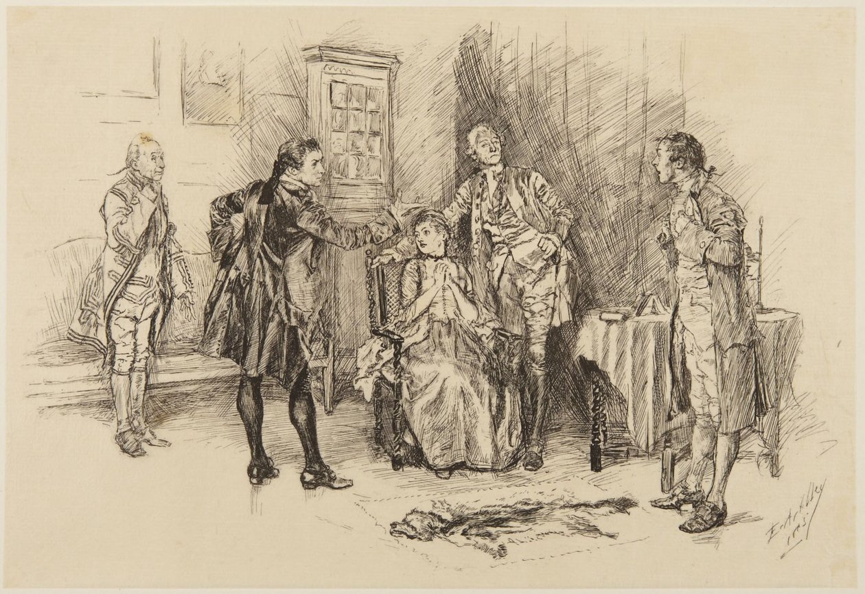 Illustrazione tratta da *She Stoops to Conquer* di Goldsmith: «È stato corretto, signore, contribuire a rendermi ridicola» da Edwin Austin Abbey