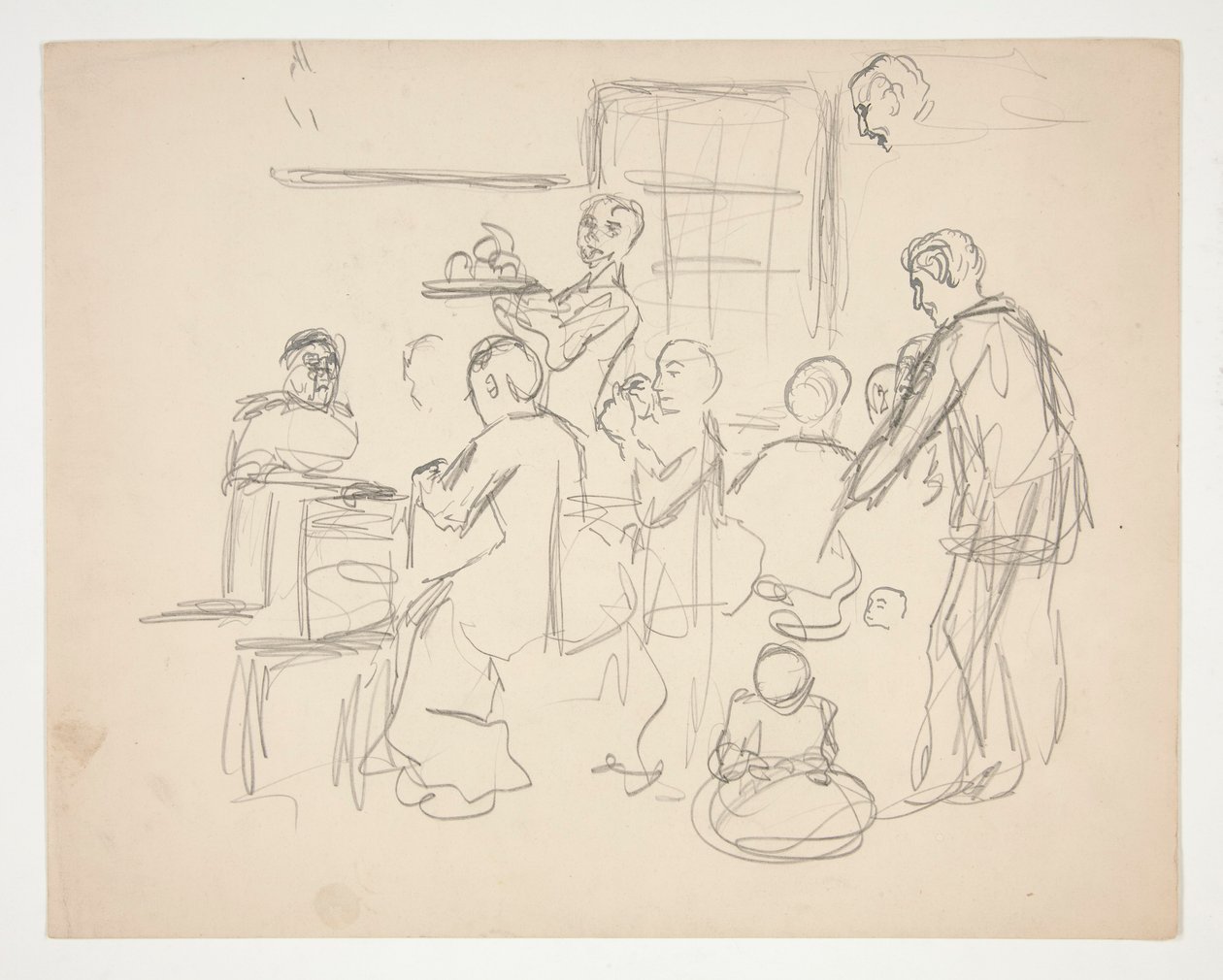 Scena di ristorante interno(?) - illustrazione non identificata da Edwin Austin Abbey