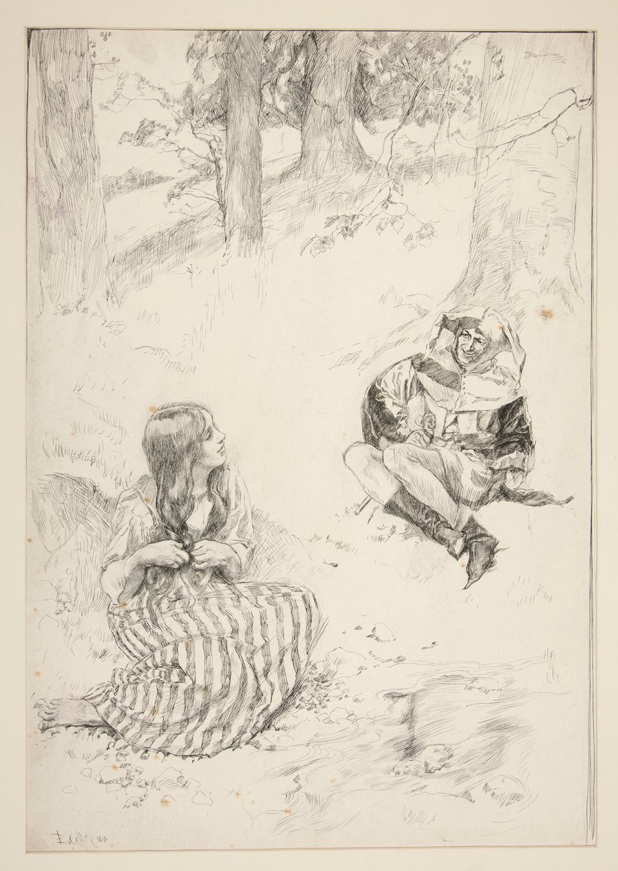 Giullare e donna, schizzo per The Daffodil Song da Edwin Austin Abbey