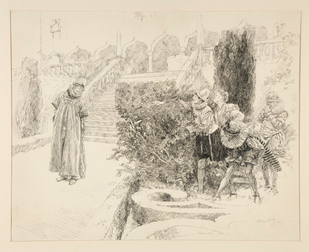 Malvolio trova la lettera, illustrazione per Atto II, Scena v, La dodicesima notte da Edwin Austin Abbey