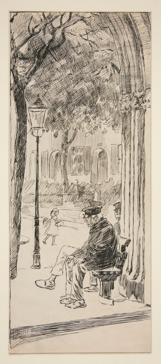Uomo su una panchina del parco - illustrazione non identificata da Edwin Austin Abbey
