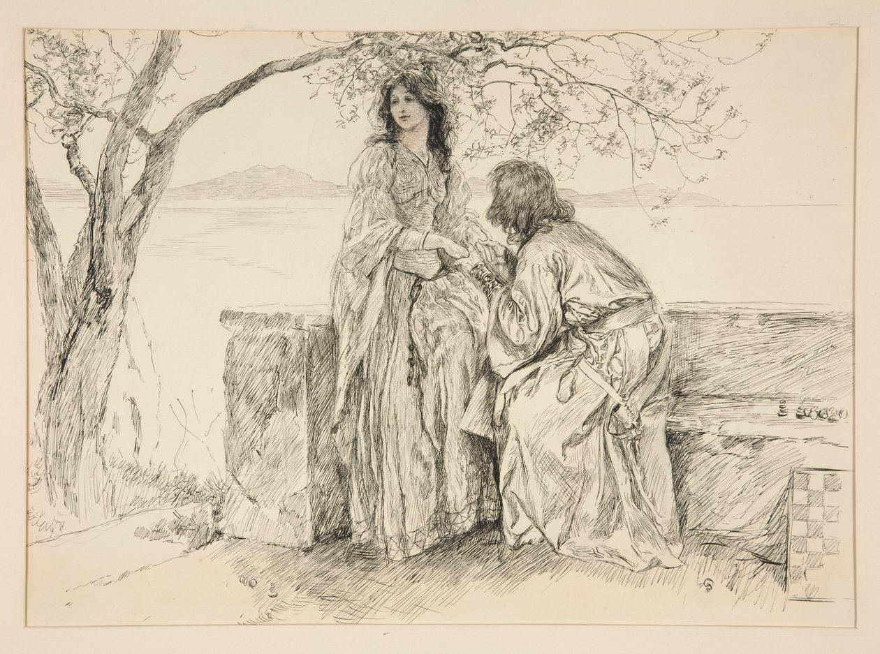 Miranda e Ferdinando, illustrazione per Atto V, Scena i, La tempesta da Edwin Austin Abbey