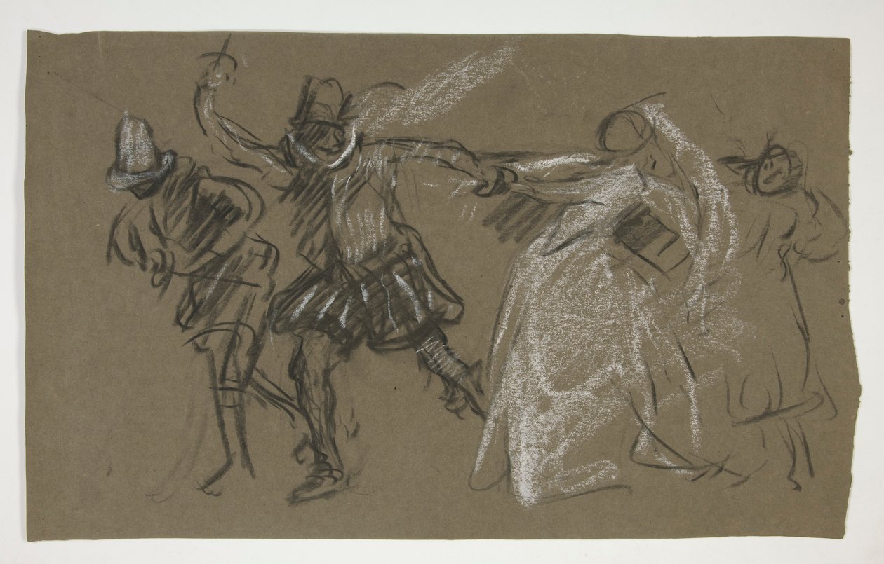 Petruchio che tira Katharina, da La bisbetica domata (recto); Schizzo di figura seduta (verso) da Edwin Austin Abbey