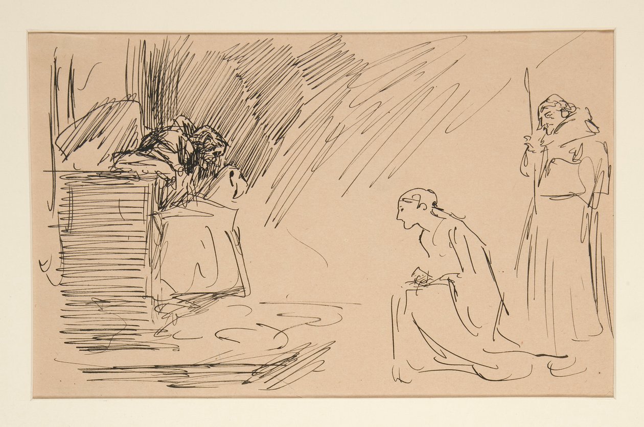 Schizzo preliminare per Atto II, Scena I, Tutti da Edwin Austin Abbey