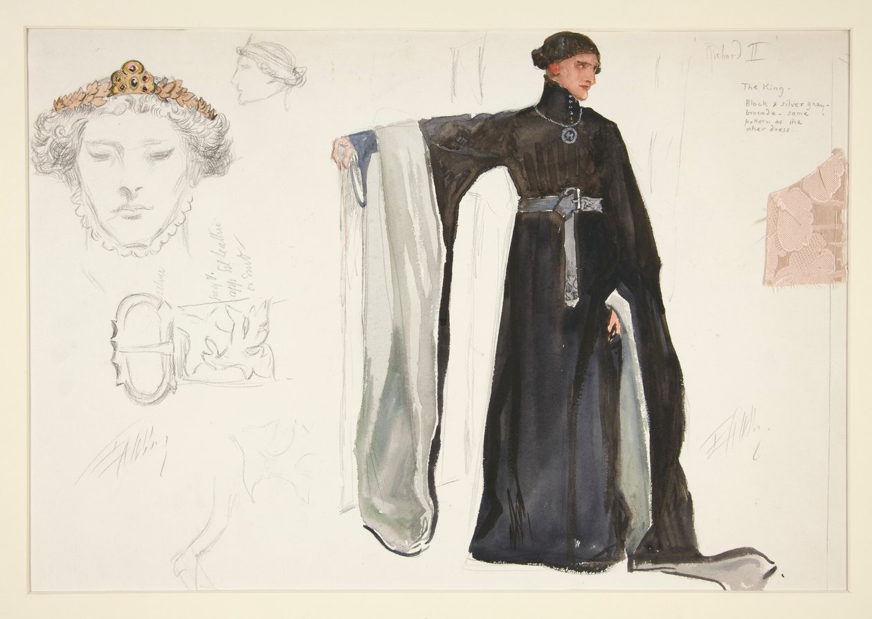 Riccardo II (in nero), bozzetto di costume per Henry Irving da Edwin Austin Abbey