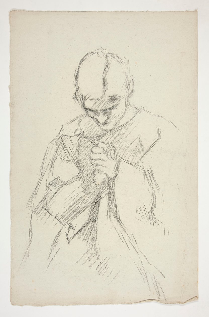 Figura in Vesti, in Preghiera: studio per la serie murale La Ricerca del Santo Graal alla Biblioteca Pubblica di Boston da Edwin Austin Abbey