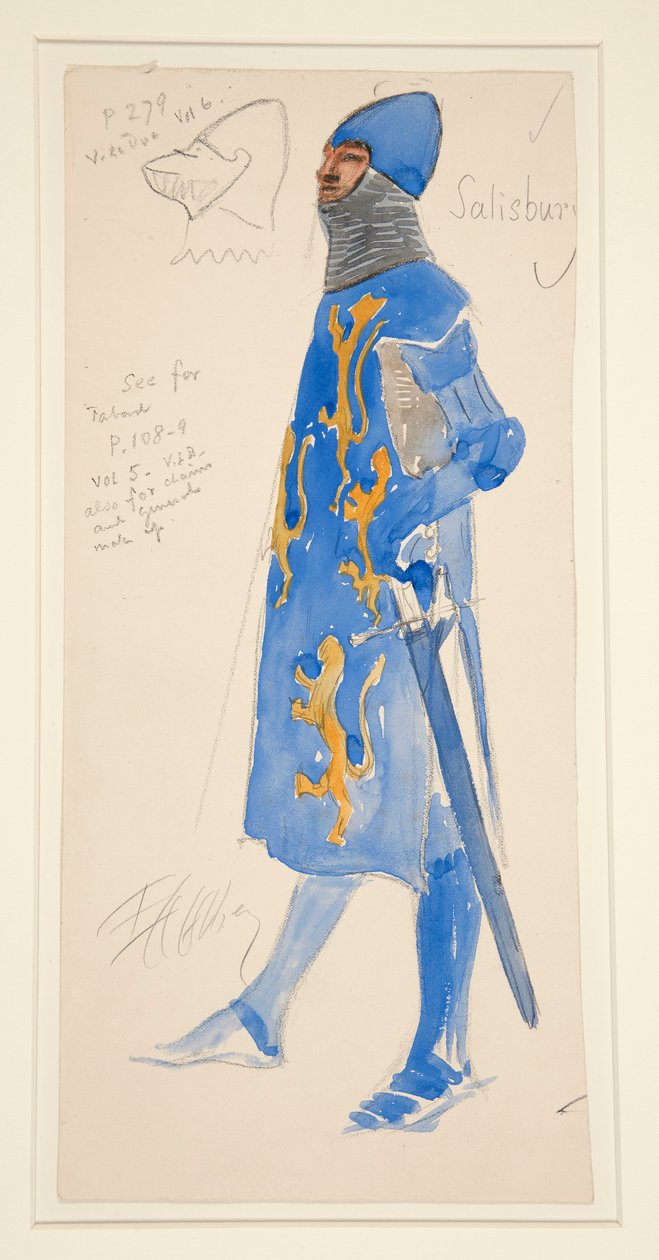 Salisbury (armato), bozzetto di costume per Henry Irving da Edwin Austin Abbey