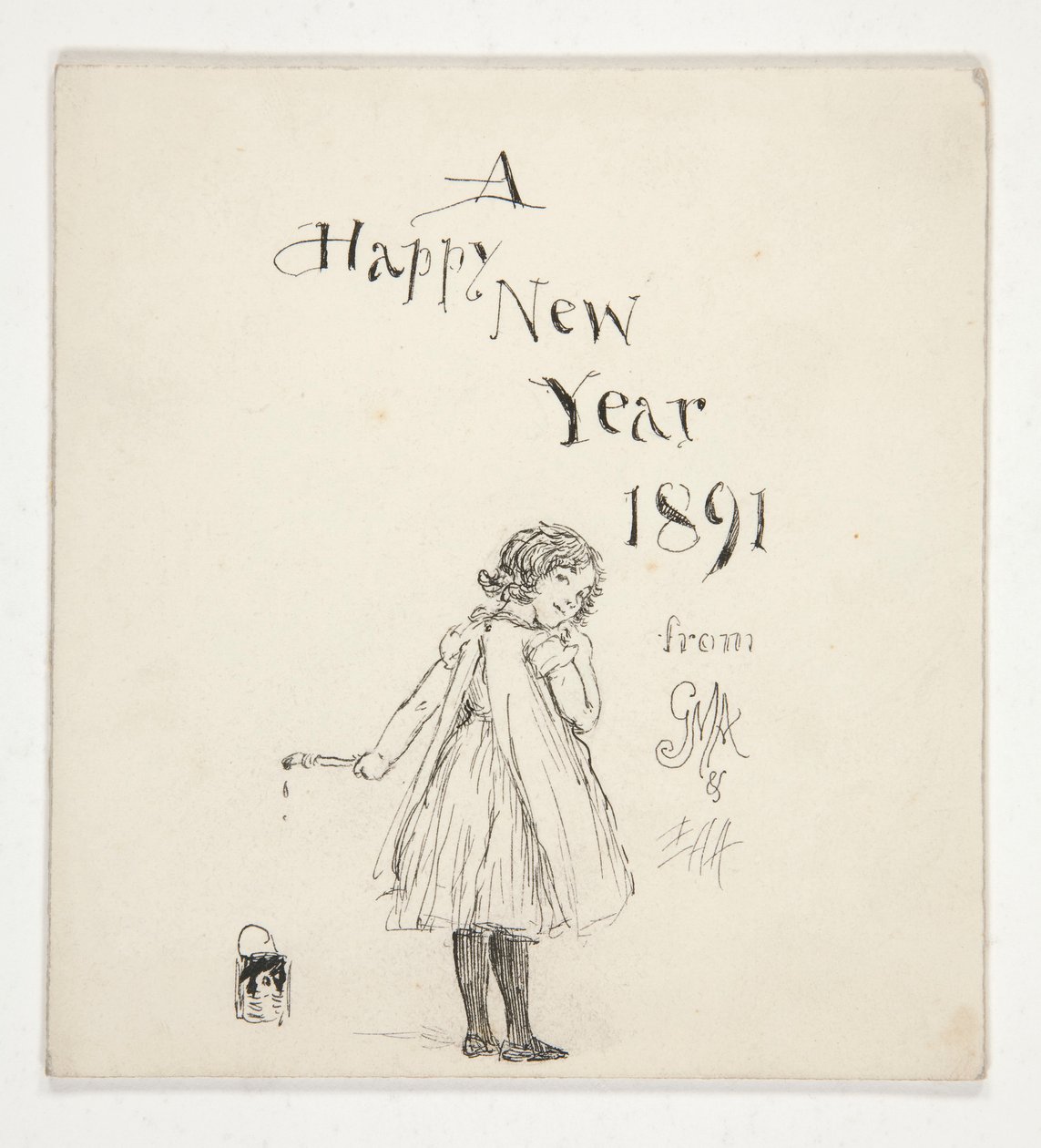 Bozzetto per un biglietto di auguri: Felice Anno Nuovo 1891 da M.G.A. e E.A.A. da Edwin Austin Abbey