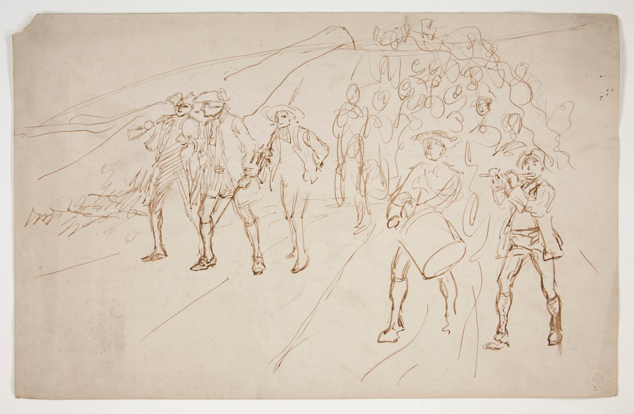 Schizzo di truppe della Guerra Rivoluzionaria, in marcia da Edwin Austin Abbey