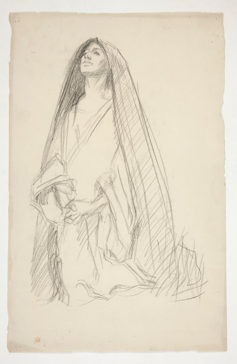 Schizzo di una Figura Femminile Incappucciata in Preghiera per Le Tre Marie alla Croce da Edwin Austin Abbey