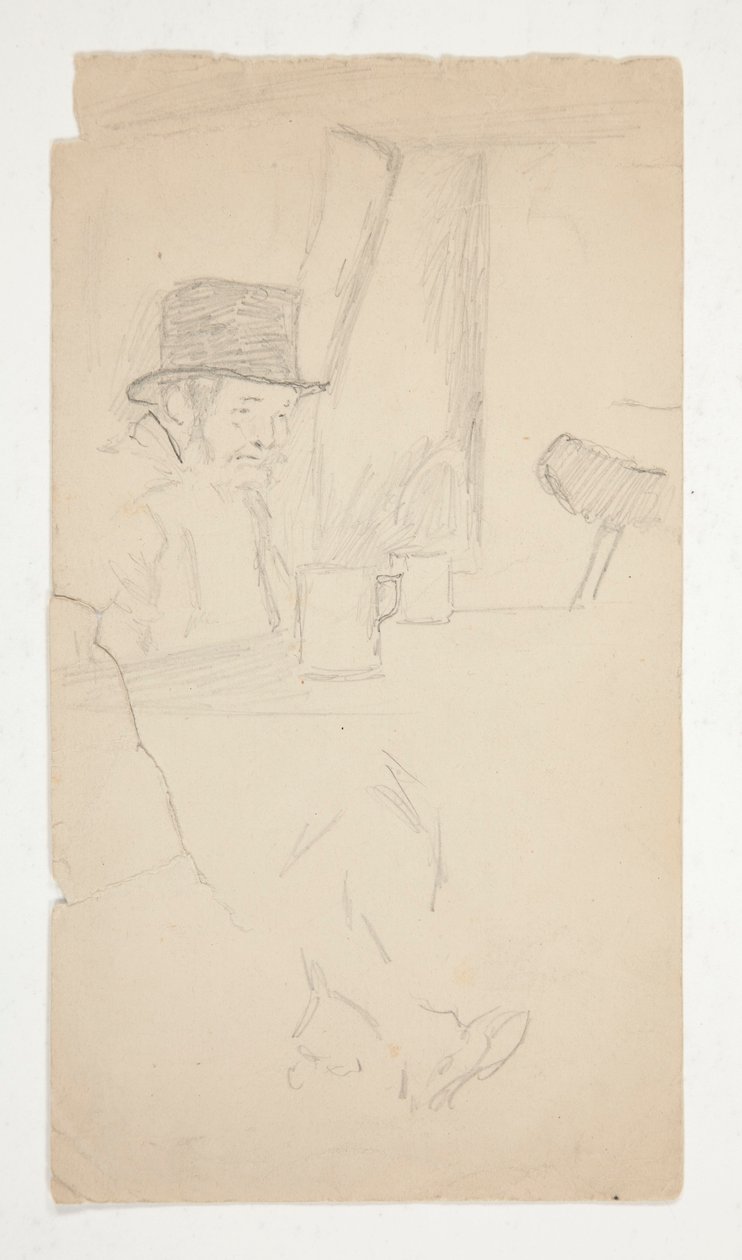 Schizzo di un uomo storpio seduto a un tavolo in un bar da Edwin Austin Abbey
