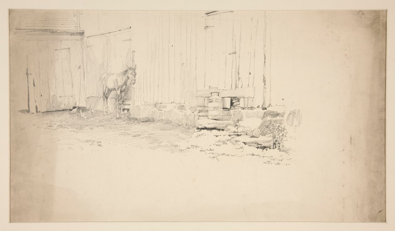 Schizzo di un cortile di fattoria, con un cavallo da Edwin Austin Abbey
