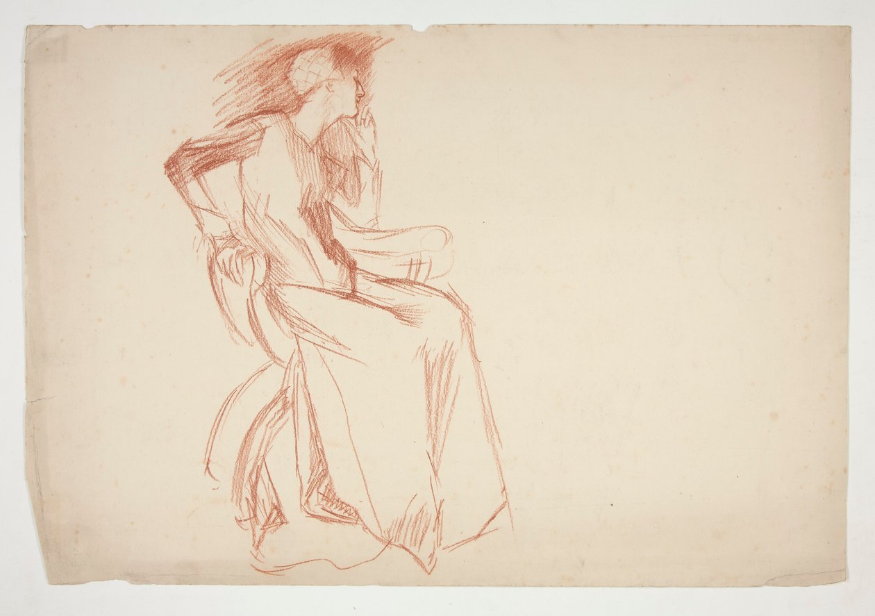 Schizzo di una figura femminile, seduta - illustrazione non identificata da Edwin Austin Abbey