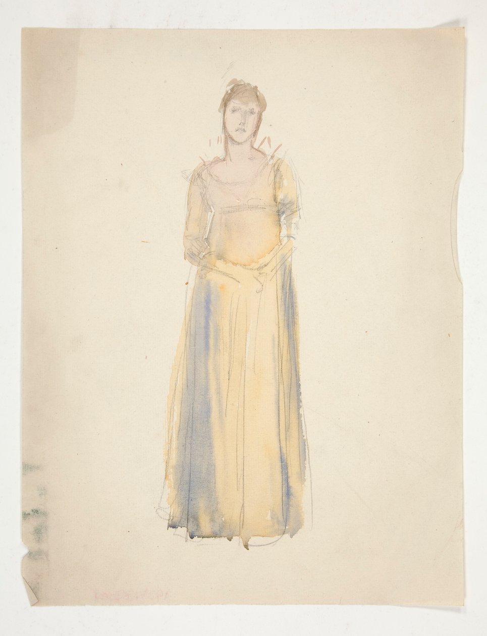 Schizzo di una donna (vestita di giallo) - studio di costume per un