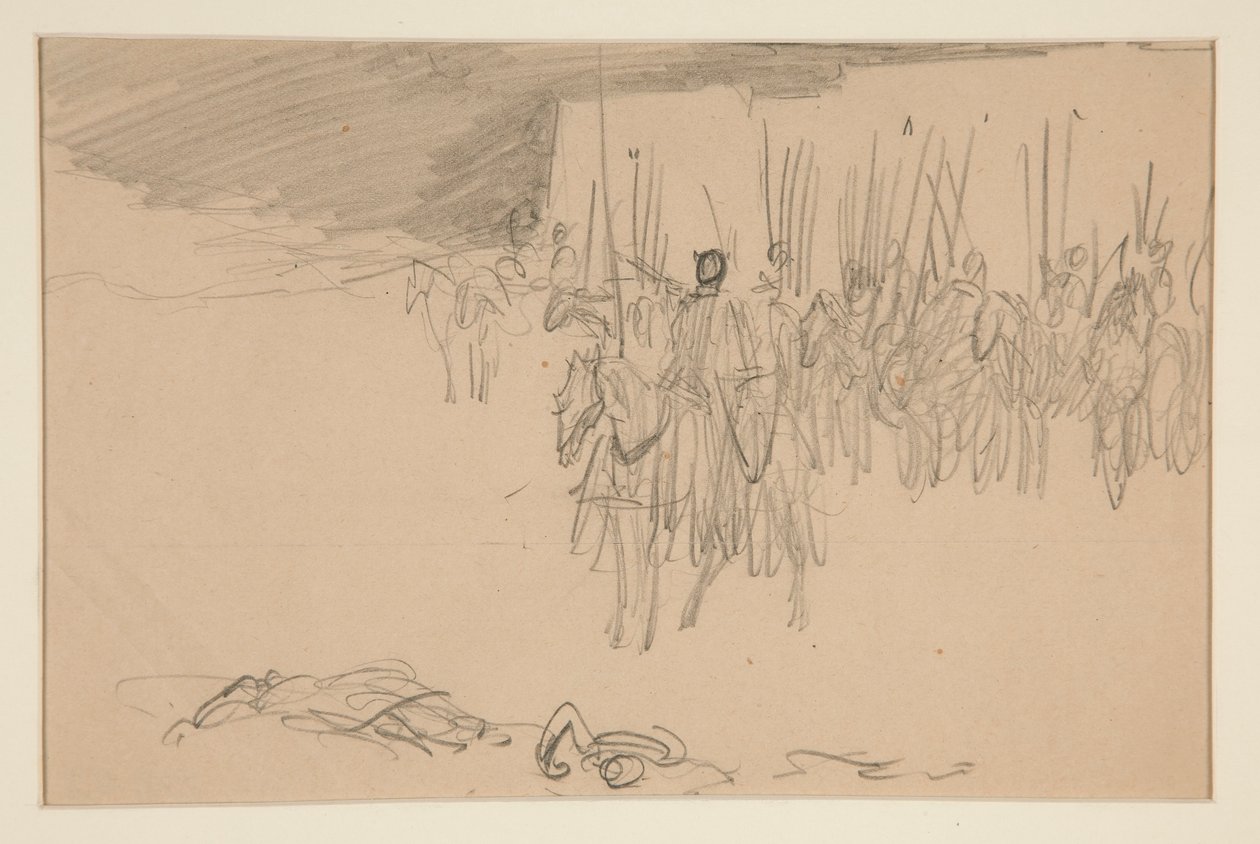 Soldato a cavallo - (illustrazione non identificata) da Edwin Austin Abbey