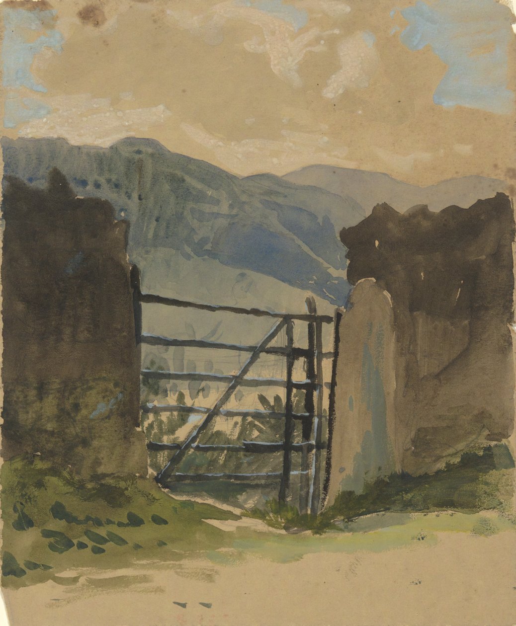 Muro di pietra e cancello, schizzo da Edwin Austin Abbey