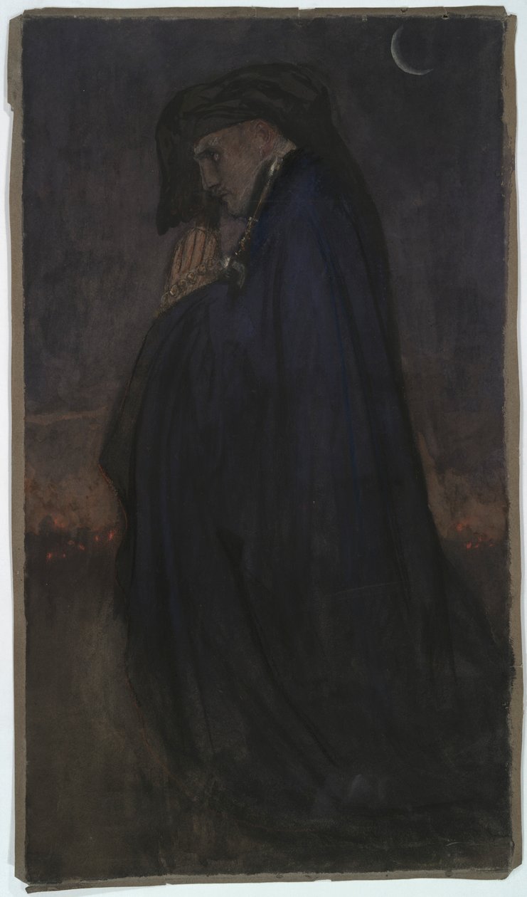 Studio. Uomo in mantello blu, al chiaro di luna da Edwin Austin Abbey