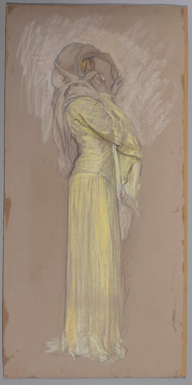Studio, Donna in abito giallo con velo marrone sul viso da Edwin Austin Abbey