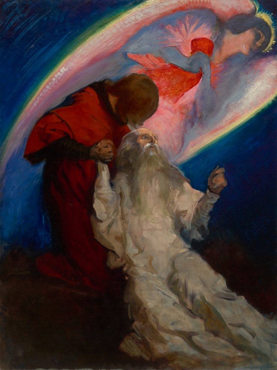 Studio per Amfortas liberato da Galahad, in La ricerca e il raggiungimento del Santo Graal, Sala di consegna dei libri, Biblioteca pubblica di Boston da Edwin Austin Abbey