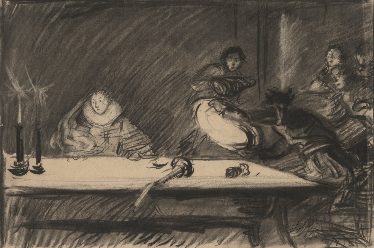 Studio per Petruchio rovescia il piatto - Atto IV, Scena I, La bisbetica domata da Edwin Austin Abbey