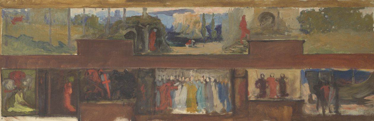 Studio per La ricerca e il raggiungimento del Santo Graal, Sala di Consegna dei Libri, Biblioteca Pubblica di Boston da Edwin Austin Abbey