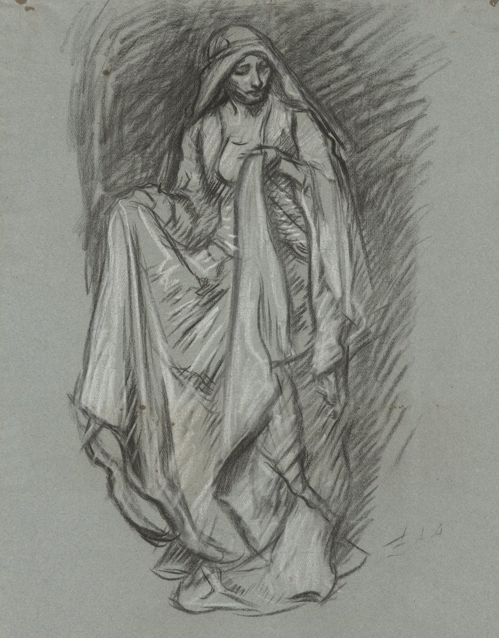 Studio per figura femminile drappeggiata, studio per La ricerca del Santo Graal (serie di 15 dipinti per la Biblioteca Pubblica di Boston, completata nel 1901) da Edwin Austin Abbey
