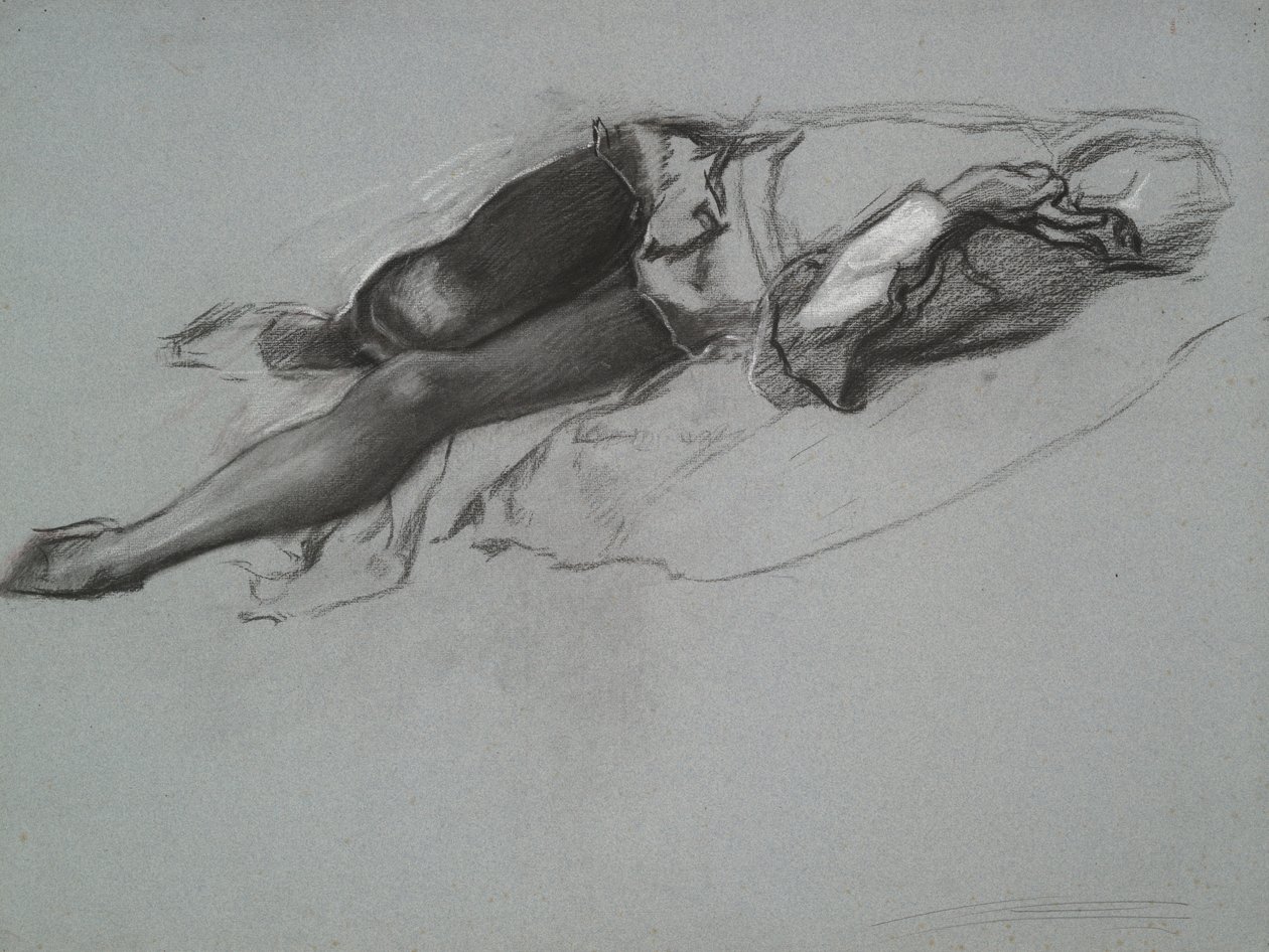 Studio per la figura reclinata di Amleto, da La scena del dramma, Amleto, atto 3, scena 2 da Edwin Austin Abbey