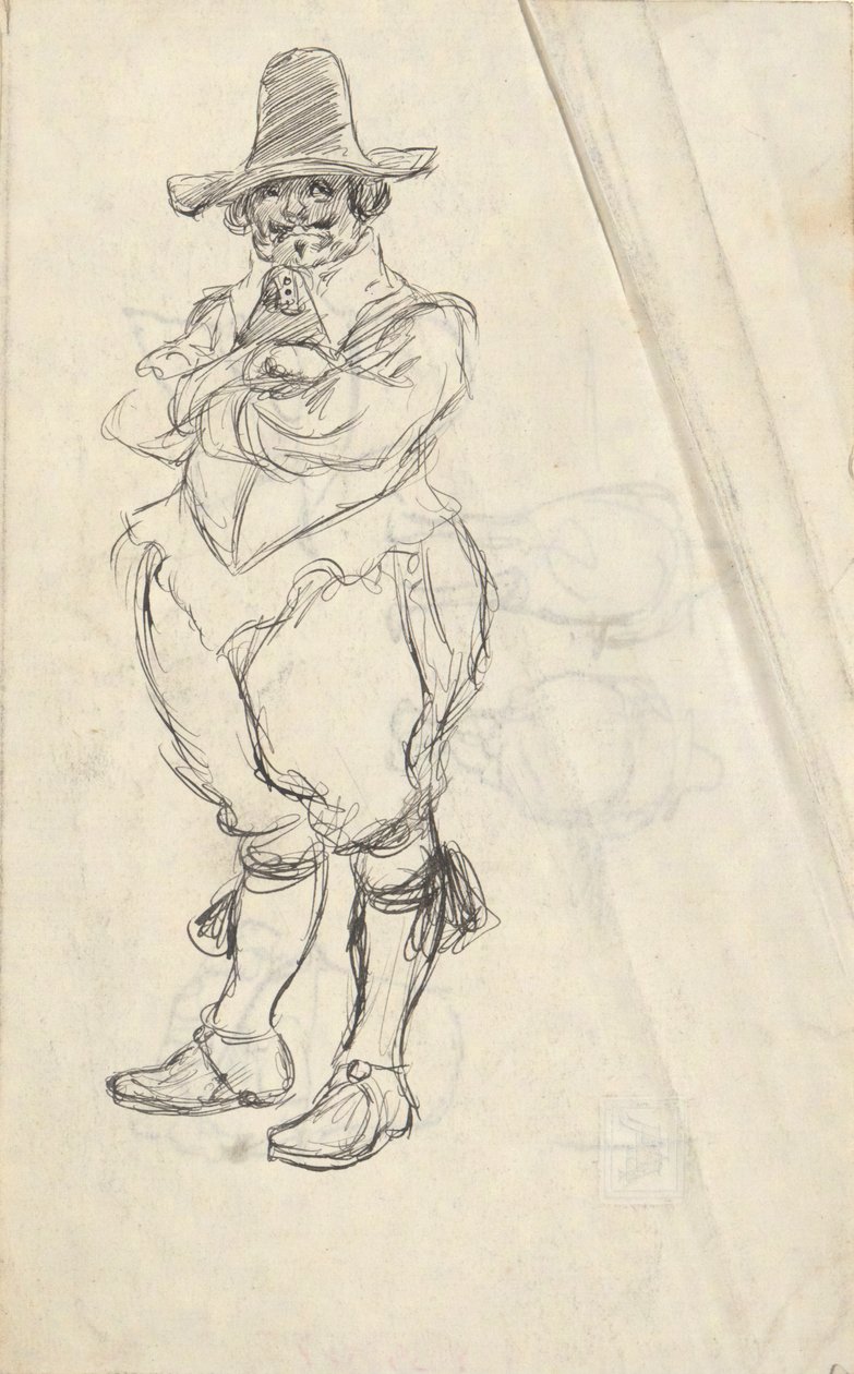 Studio di un uomo in costume olandese del XVII secolo - non identificato. Studi sul retro da Edwin Austin Abbey