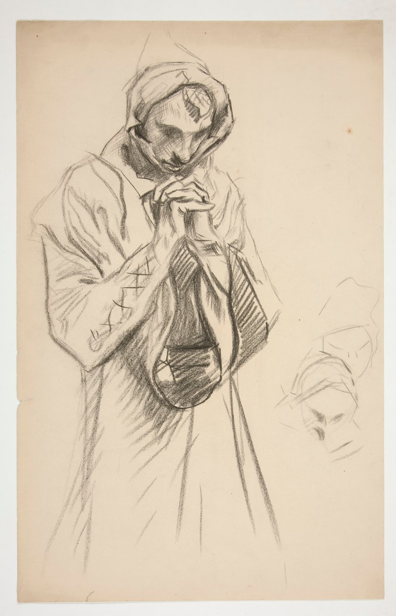 Studio di una figura in abito, in preghiera, per la serie murale La ricerca del Santo Graal alla Biblioteca Pubblica di Boston da Edwin Austin Abbey