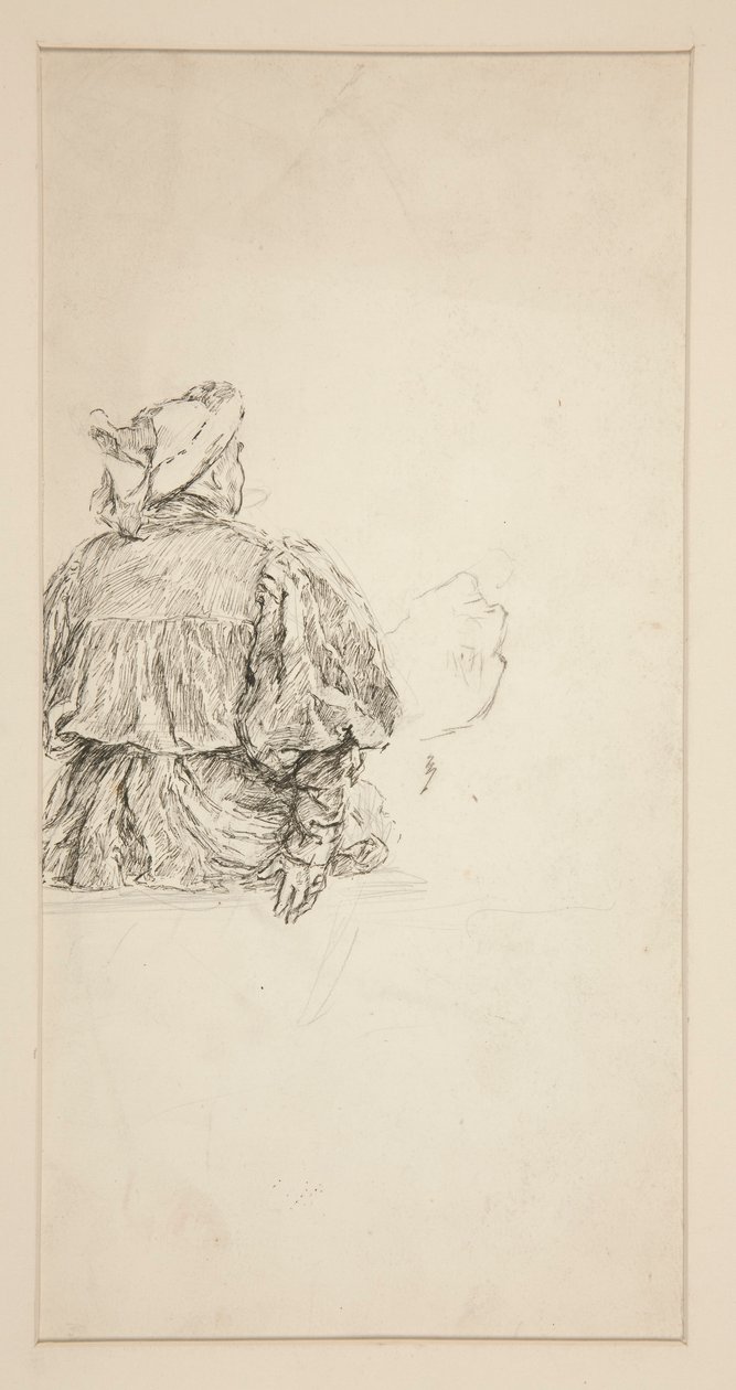 Studio del retro di un uomo seduto in costume del XV secolo, per una scena shakespeariana da Edwin Austin Abbey