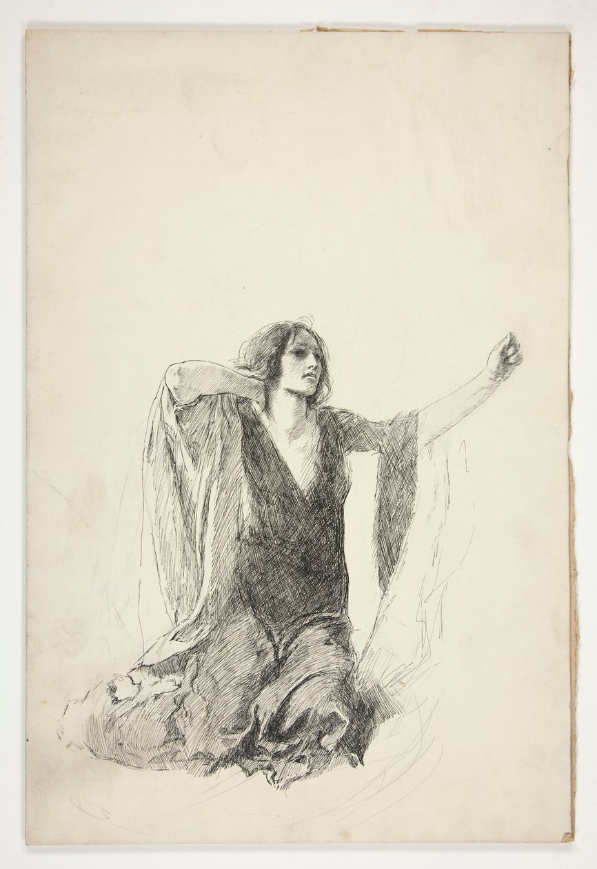 Studio di donna inginocchiata, probabilmente uno studio per Giulietta nella scena della tomba da Edwin Austin Abbey