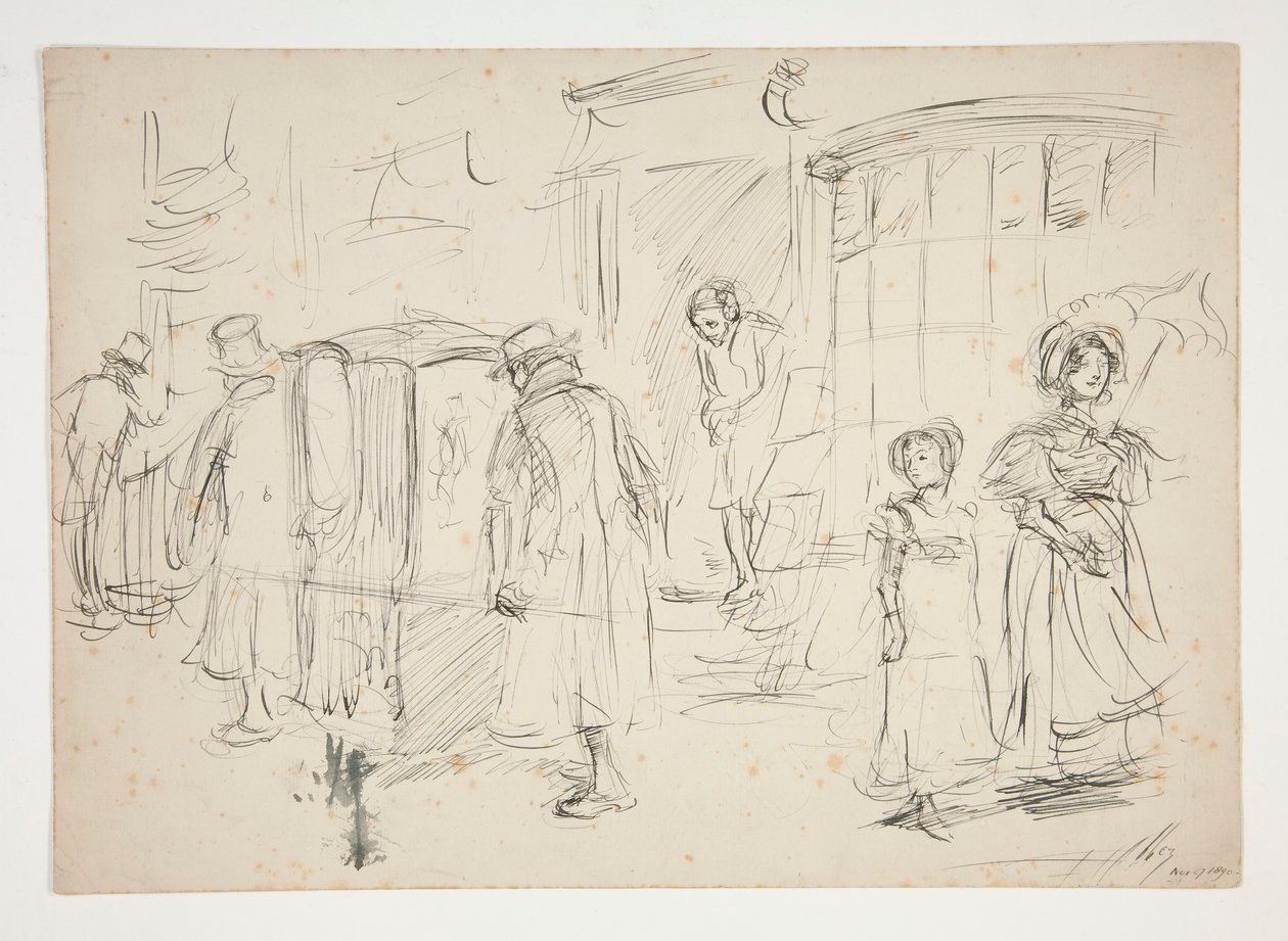 Studio di scena di strada con sedia a portantina da Edwin Austin Abbey