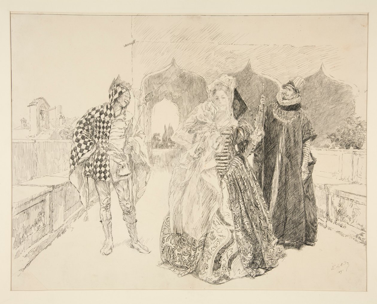 Il Clown e Malvolio, illustrazione per Atto I, Scena v, La dodicesima notte da Edwin Austin Abbey
