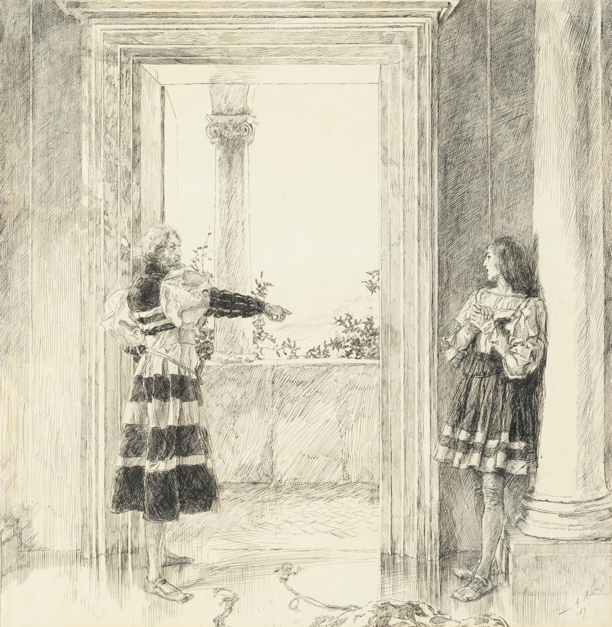 Il duca espelle Valentino, da Atto III, Scena i, I due gentiluomini di Verona da Edwin Austin Abbey