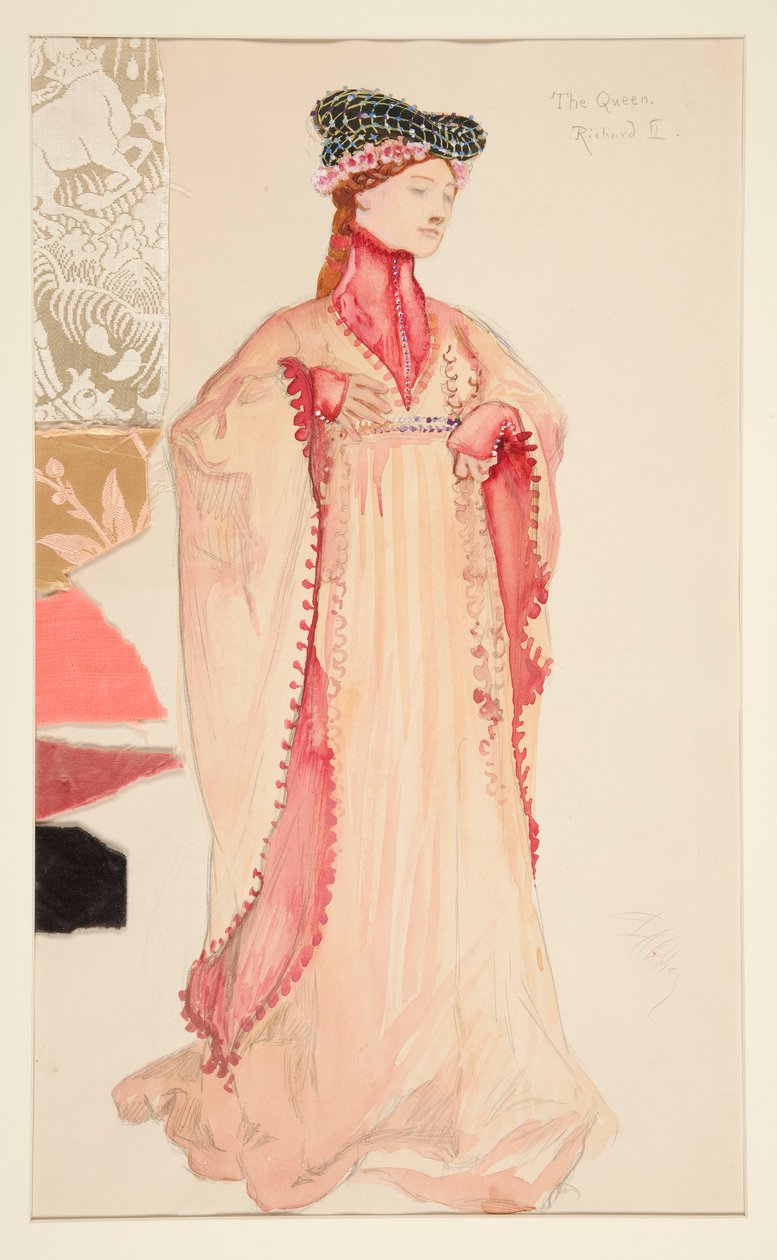 La Regina (in rosa), bozzetto di costume per Henry Irving da Edwin Austin Abbey