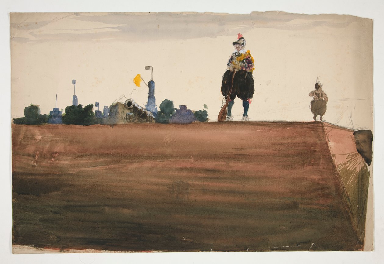 Due sentinelle in cima a un muro di fortezza da Edwin Austin Abbey