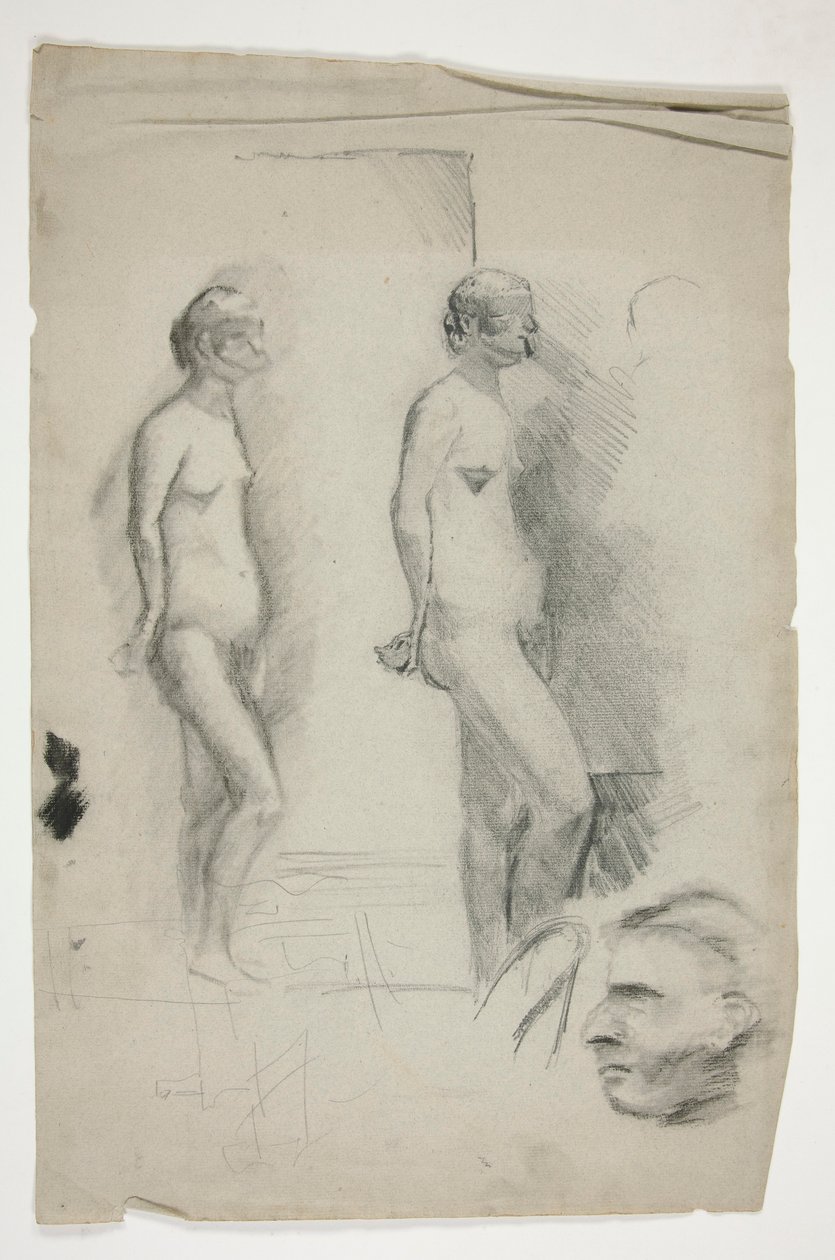 Due schizzi di un modello nudo e un uomo da Edwin Austin Abbey