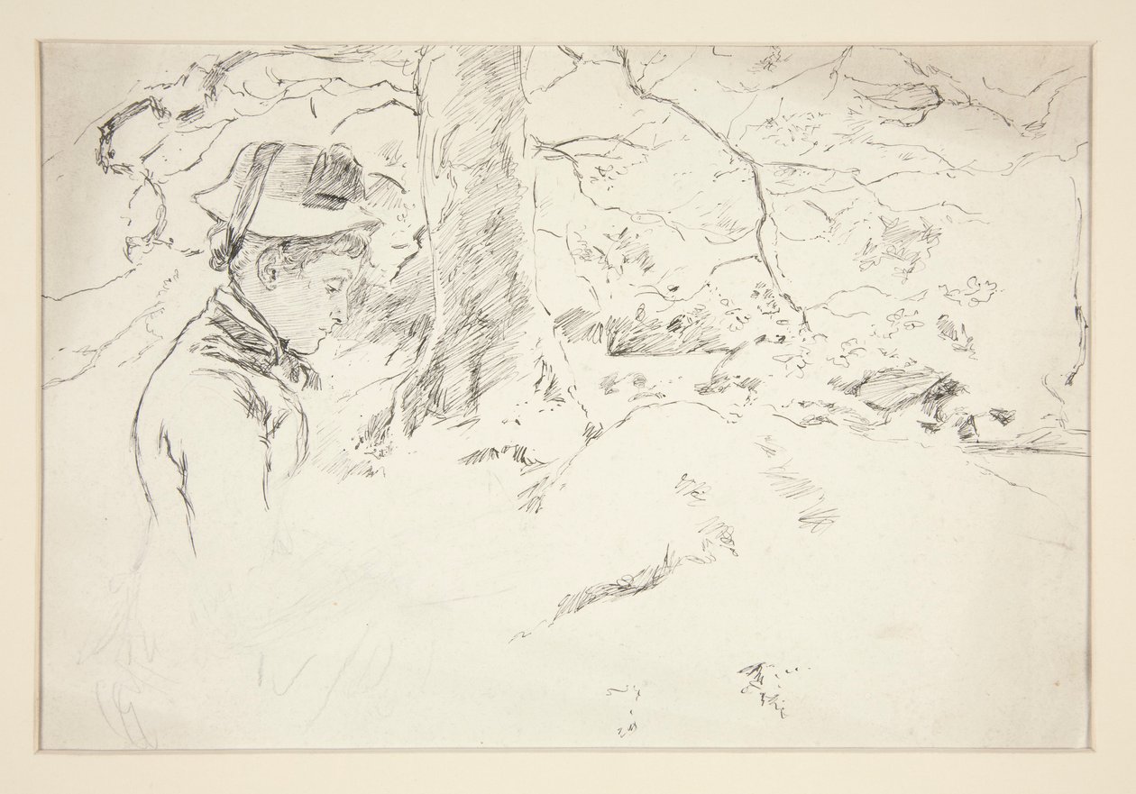 Donna seduta in giardino - illustrazione non identificata da Edwin Austin Abbey
