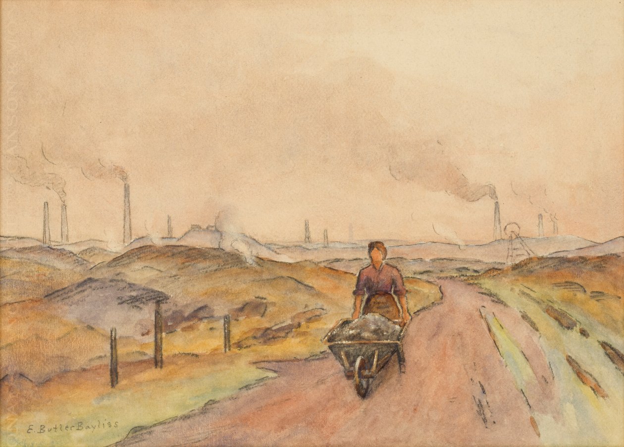 Scena industriale, uomo con carriola da Edwin Butler Bayliss
