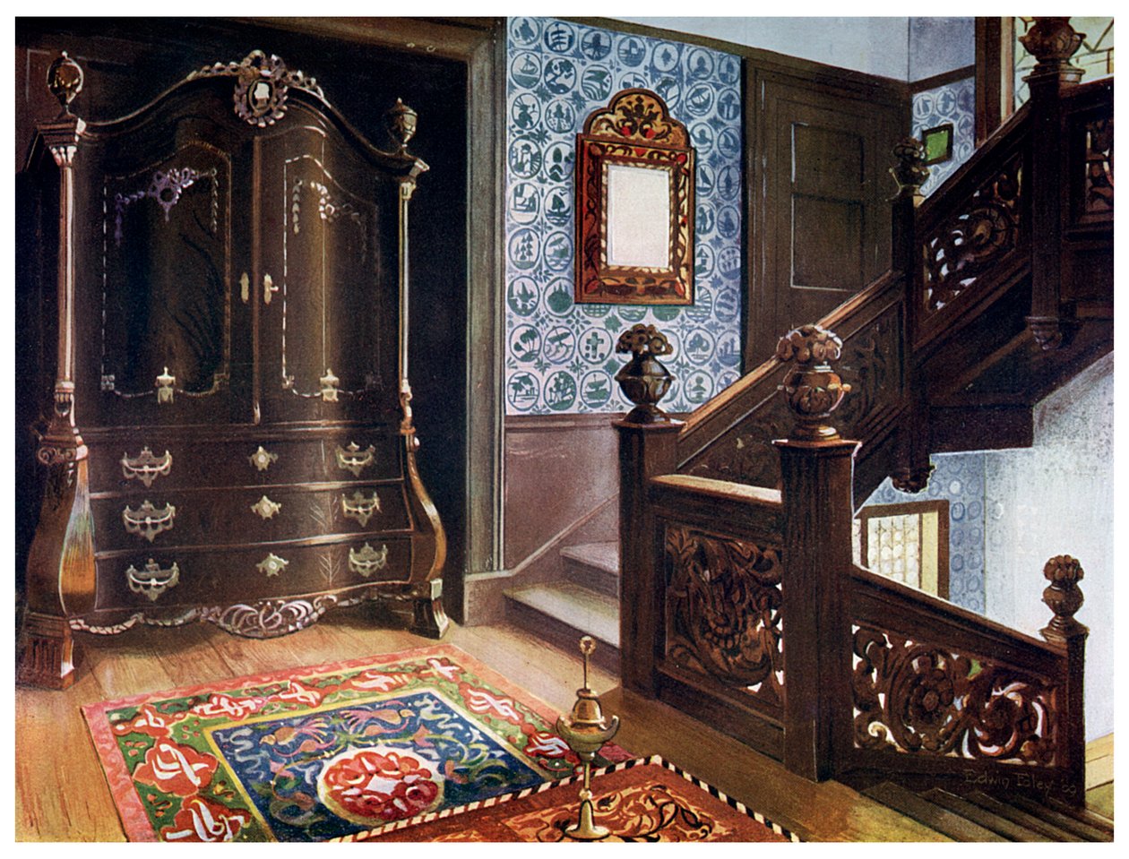 Armadio bombato in noce intagliato con montature cesellate, 1910 da Edwin Foley