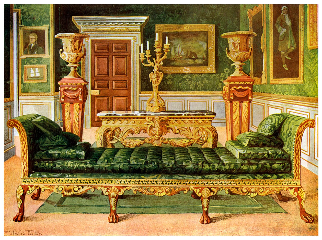 Suite georgiana in mogano e dorato, Longford Castle, Wiltshire, 1911-1912 da Edwin Foley