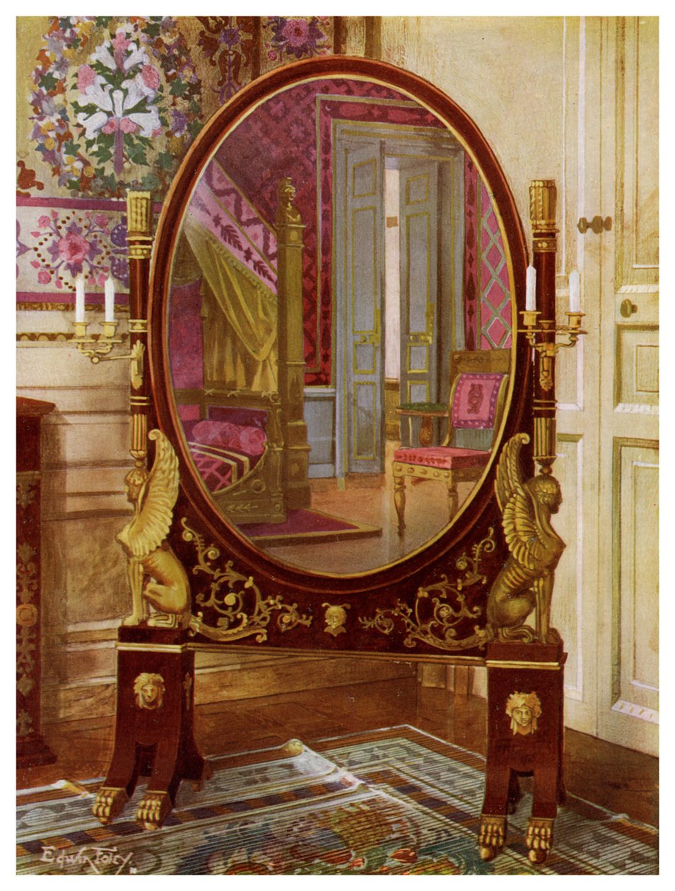 Specchio ovale e letto di Napoleone I, 1911-1912 da Edwin Foley