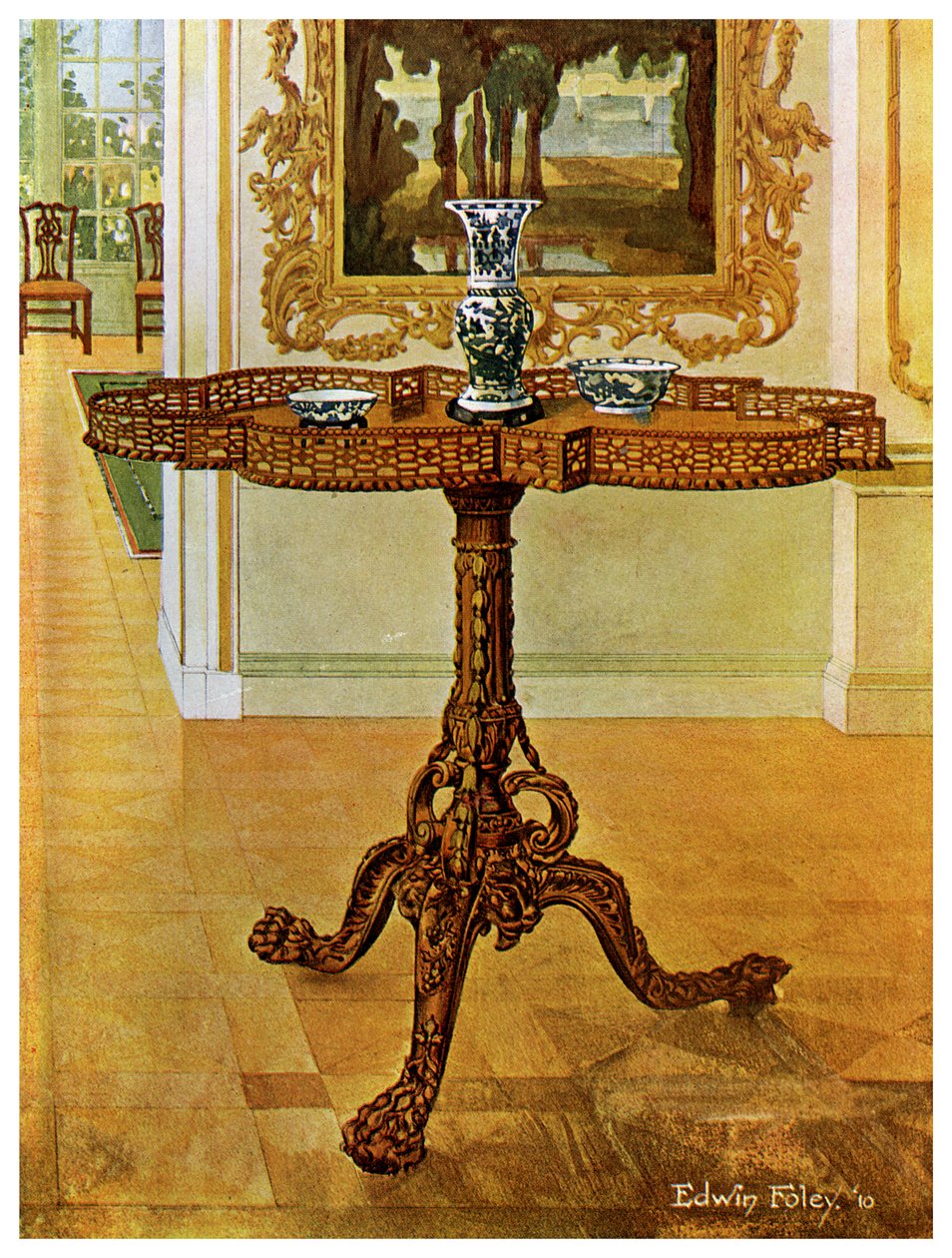 Tavolo con bordo sagomato a traforo, Scuola di Chippendale, 1911-1912 da Edwin Foley