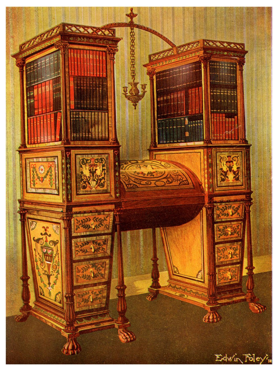 Il doppio secretaire e libreria intarsiato della sorella, Sheraton, 1911-1912 da Edwin Foley